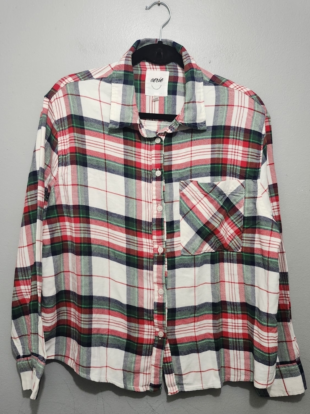 aerie Red, Green & White Plaid Button-Down Shirt